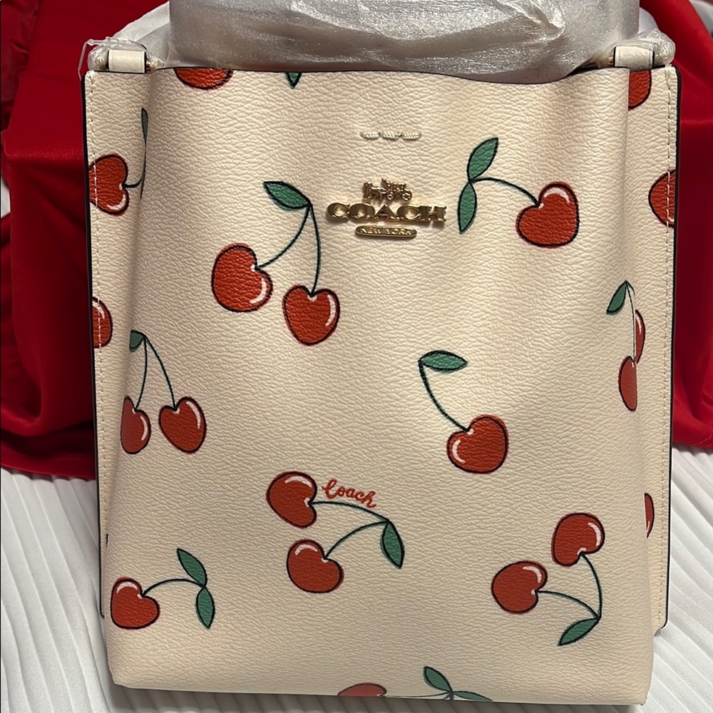 Coach Cream and Red Cherry Print Shoulder Bag